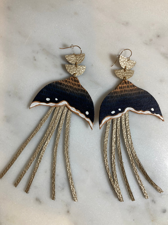 Medium Whale Tail Earrings with Fringe