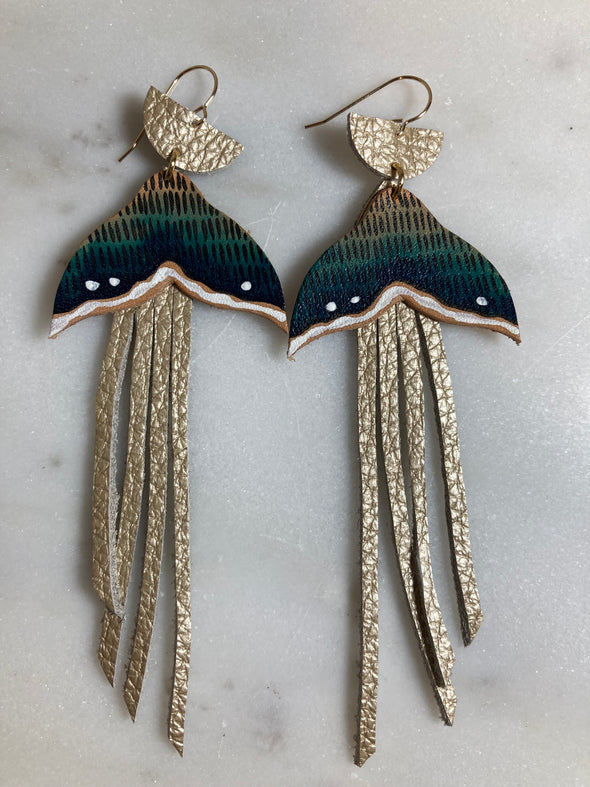 Small Whale Tail Earrings with Fringe