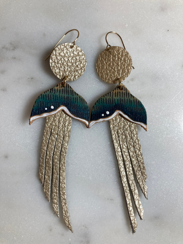 Mini Whale Tail Earrings with Fringe