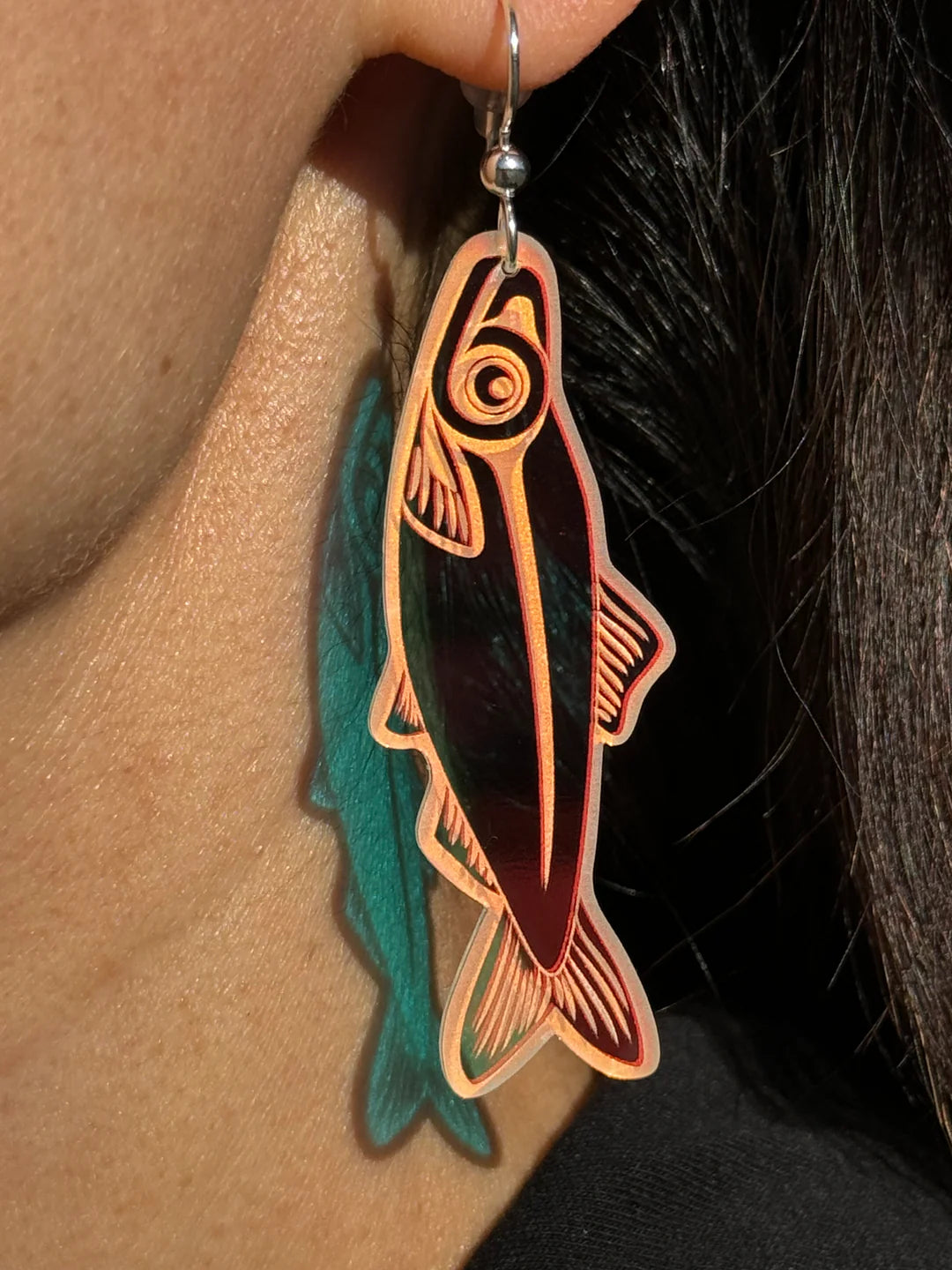 Herring Earrings with Argentium Silver Ear Wire - Rainbow Iridescent