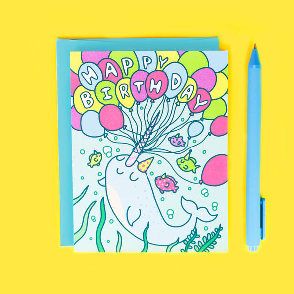 Balloons Narwhal Birthday Card