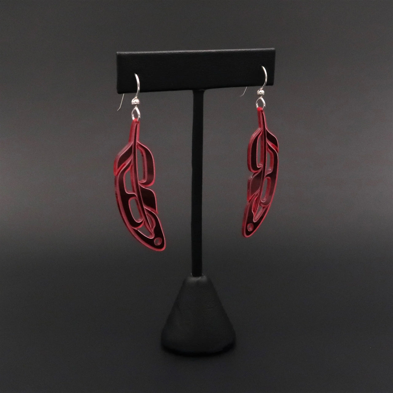 Feather Earrings - Red Raspberry