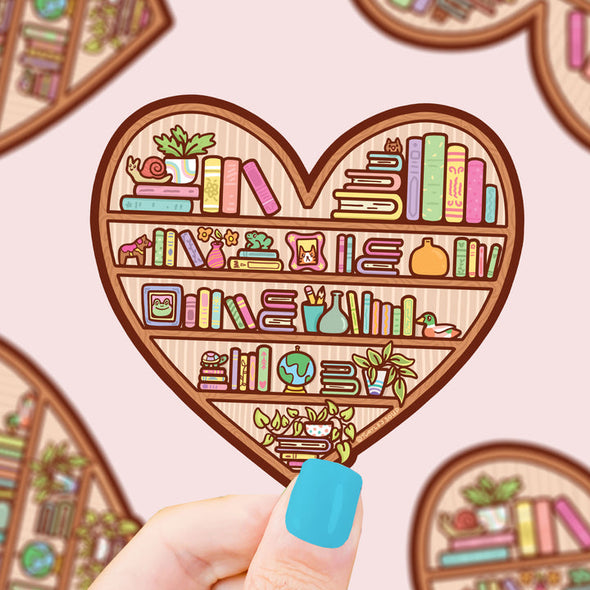 Heart-Shaped Bookshelf Vinyl Sticker