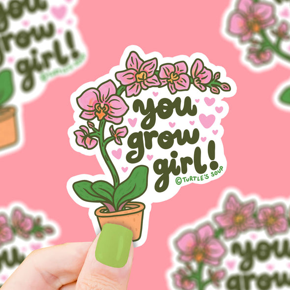 You Grow Girl Orchid Flowers Vinyl Sticker