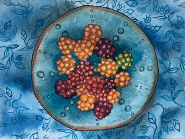 Salmonberries in an Urchin Dish Card