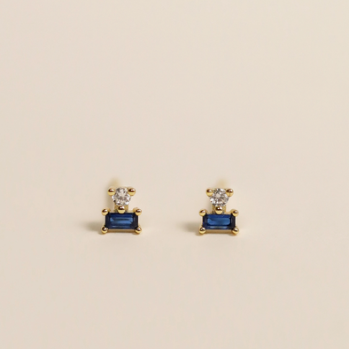 Double Stud Stack - Sapphire Earrings
