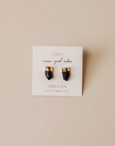 Gold Dip - Obsidian Point Earrings