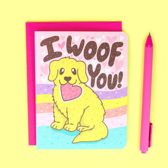I Woof You Puppy Dog Rainbow Greeting Card