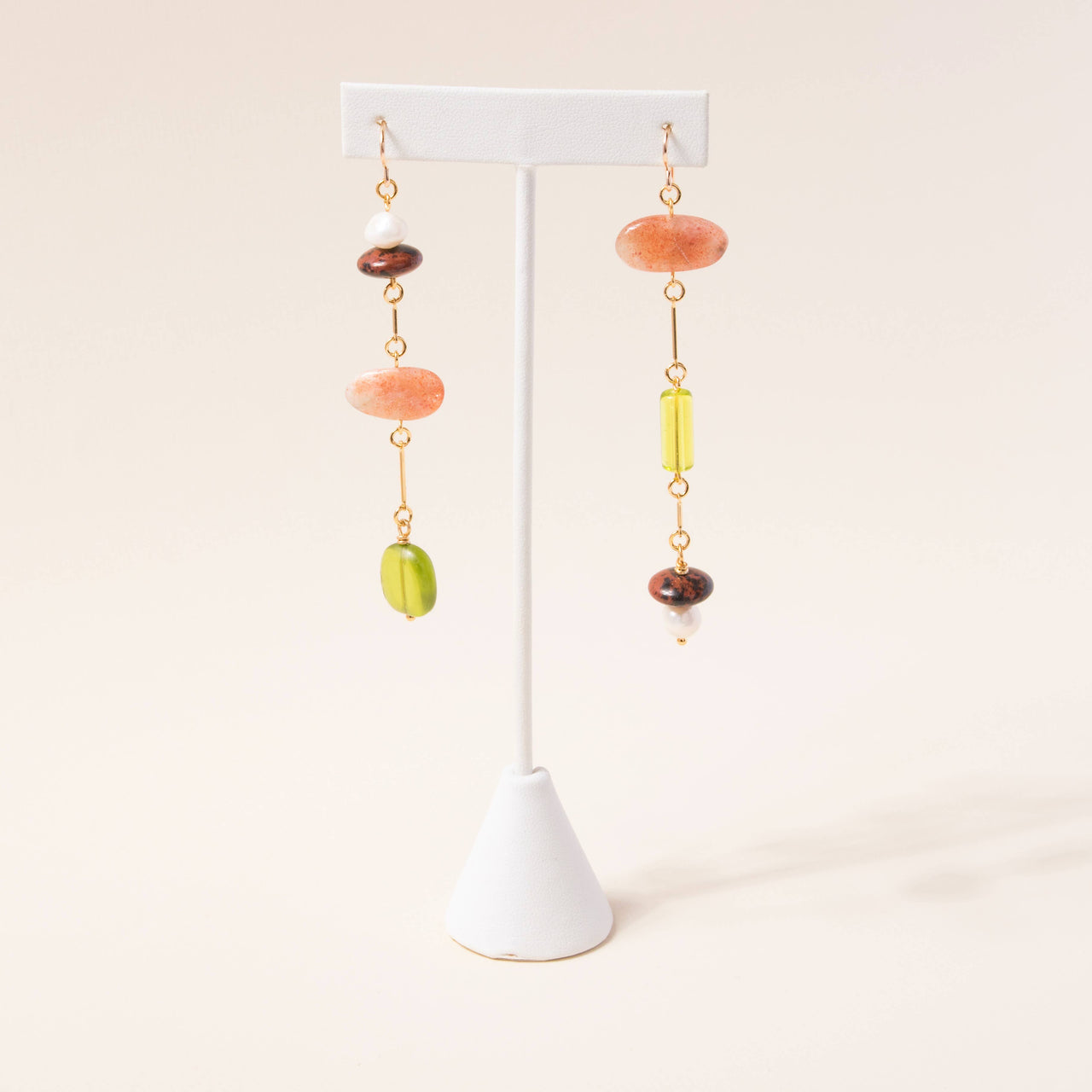 Composition Earrings- Sunstone, Pearl, Mahogany Obsidian, Glass