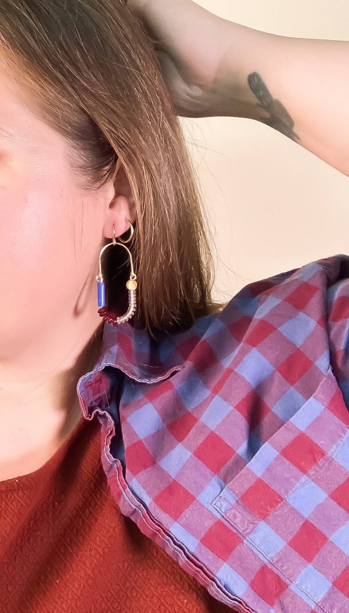 Yellow Jasper, Periwinkle, + Oxblood Balance Earrings: Gold Fill