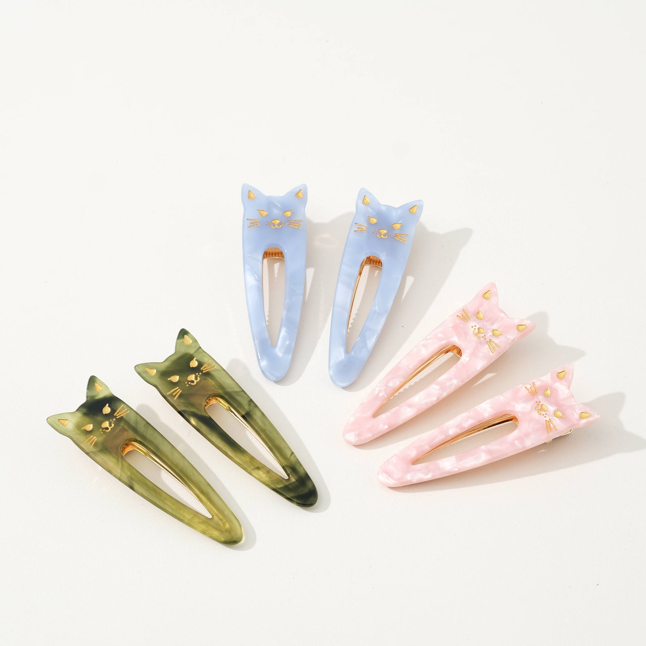 Colorful Pointed Cat Face Barrette Hair Clip (Set of 2)