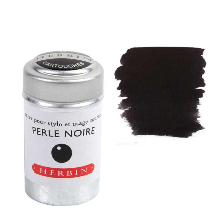 Herbin Fountain Pen Ink Cartridges - Tin of 6 - Perle Noir (Black Pearl)