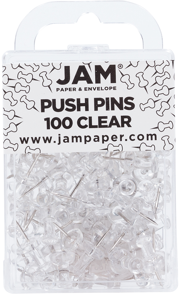 JAM Colorful Push Pins, Clear Pushpins, 100/Pack