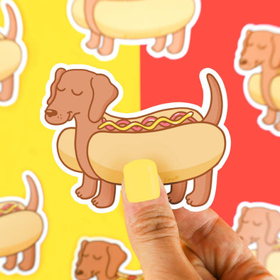 Dachshund Hot Dog Funny Puppy Laptop Decal Vinyl Sticker
