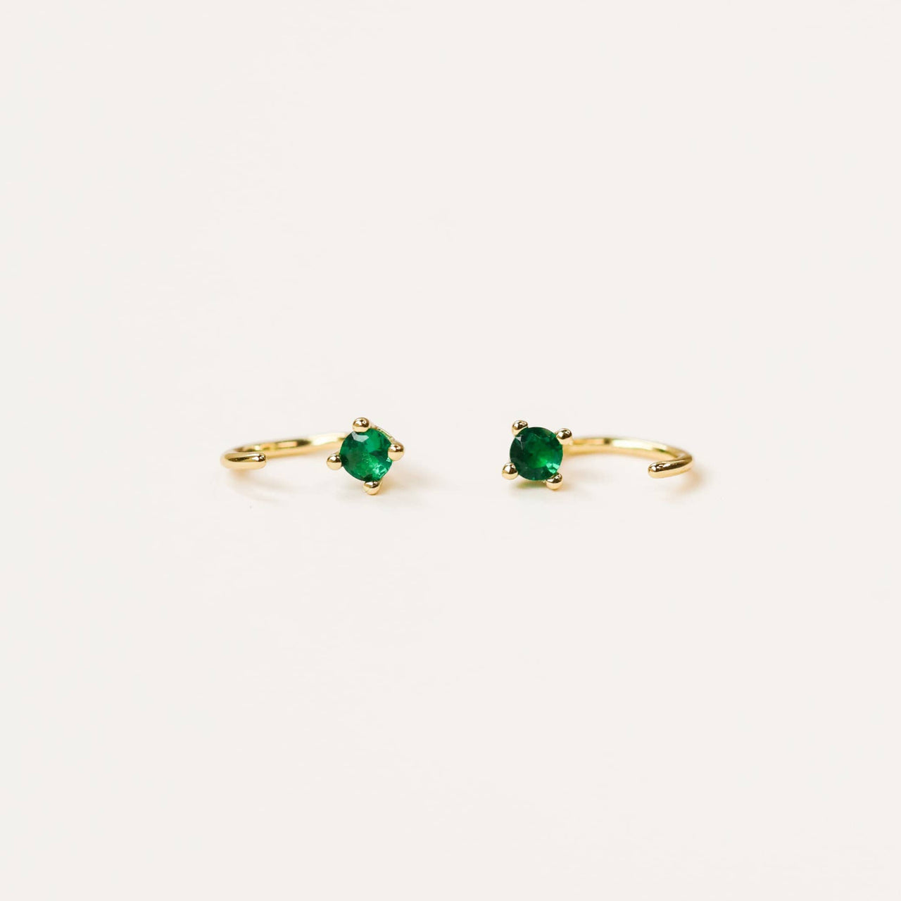 Emerald Gold Huggies Earrings