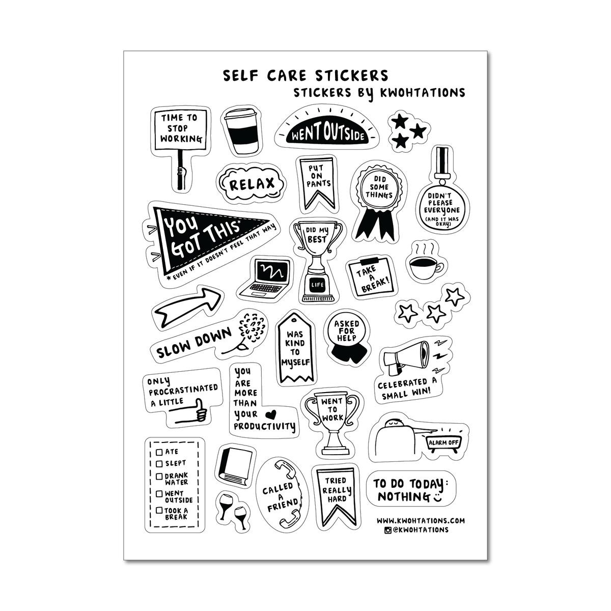 Self Care Sticker Sheet - Clear Journaling Stickers