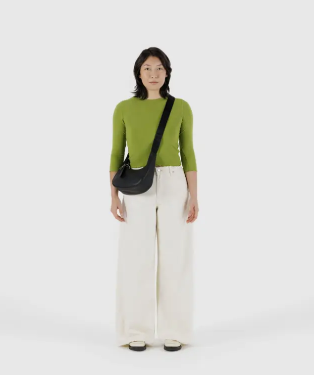 Small Recycled Leather Crescent Bag - Black