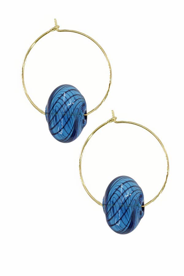 Glass Hoops 1.4" Blue Earrings