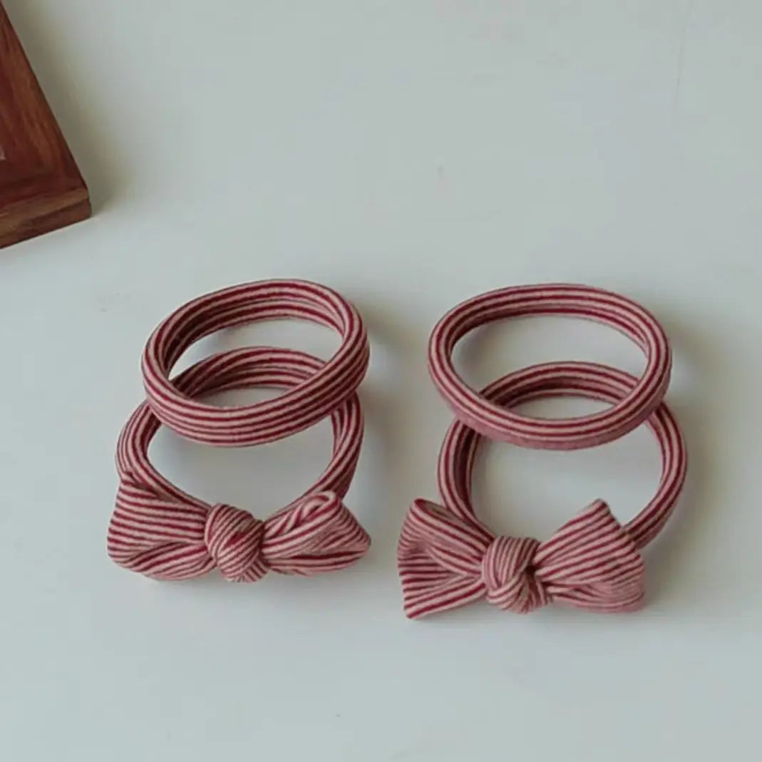 Red Striped Bow Seamless Hair Ties (Set of 4)