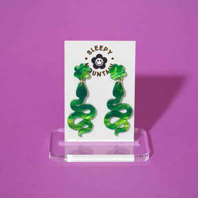 Swirly Green Snake Earrings
