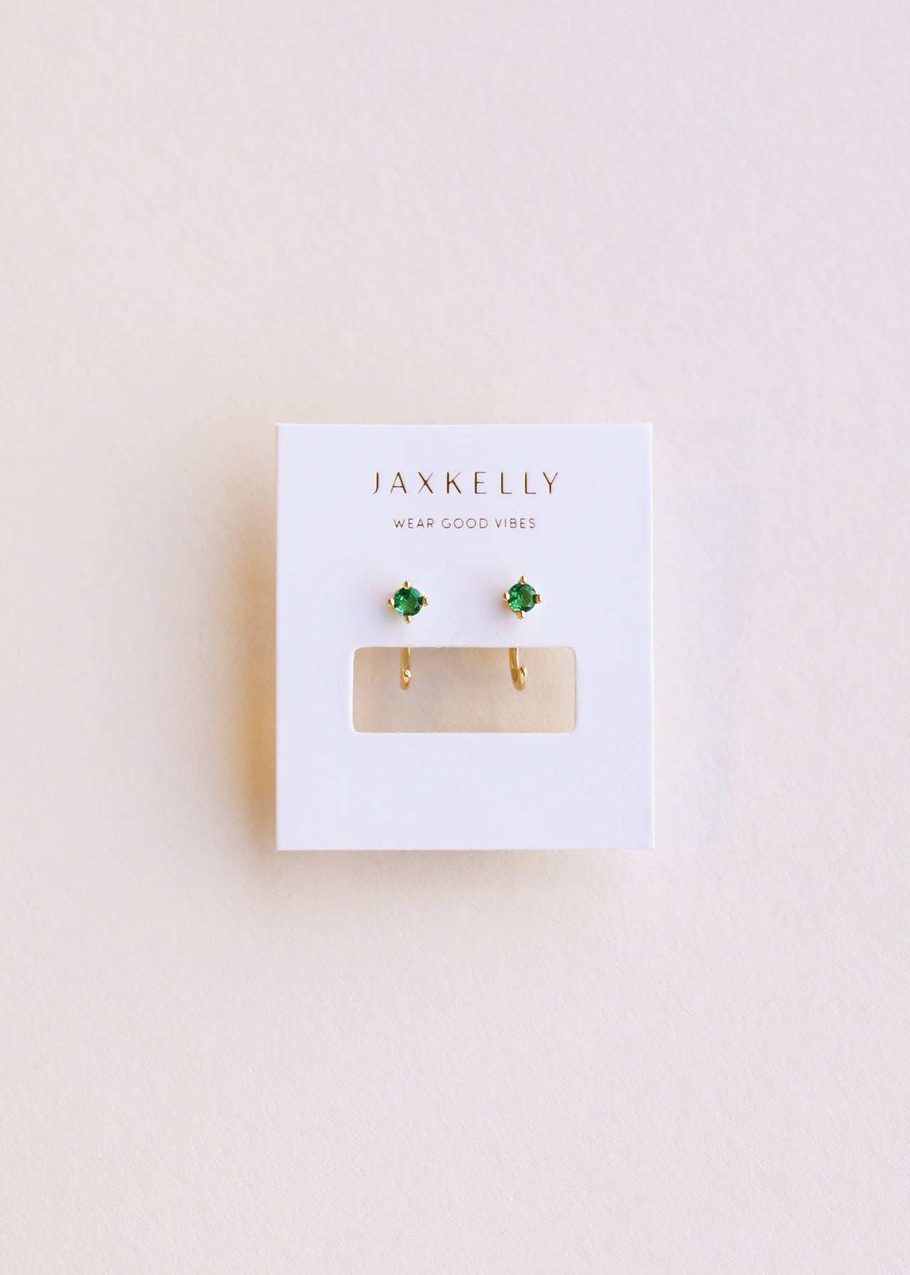 Emerald Gold Huggies Earrings