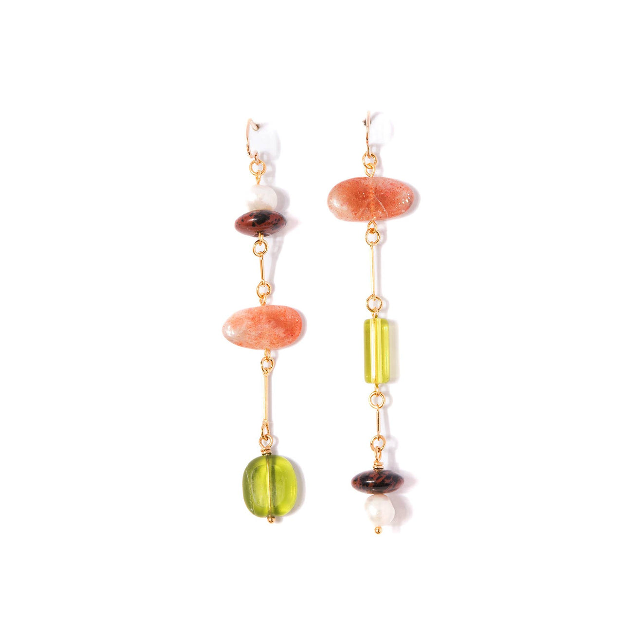 Composition Earrings- Sunstone, Pearl, Mahogany Obsidian, Glass
