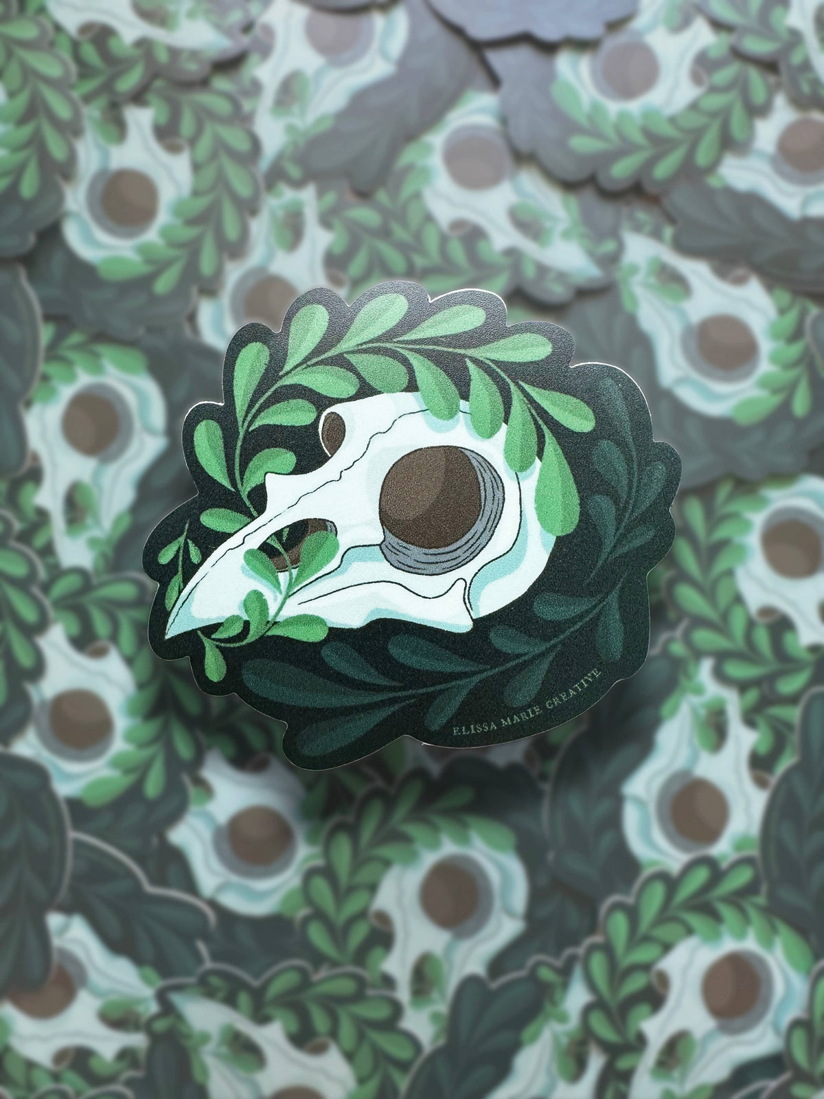 Bird Skull Sticker | witchy | skull | botanical | corvid