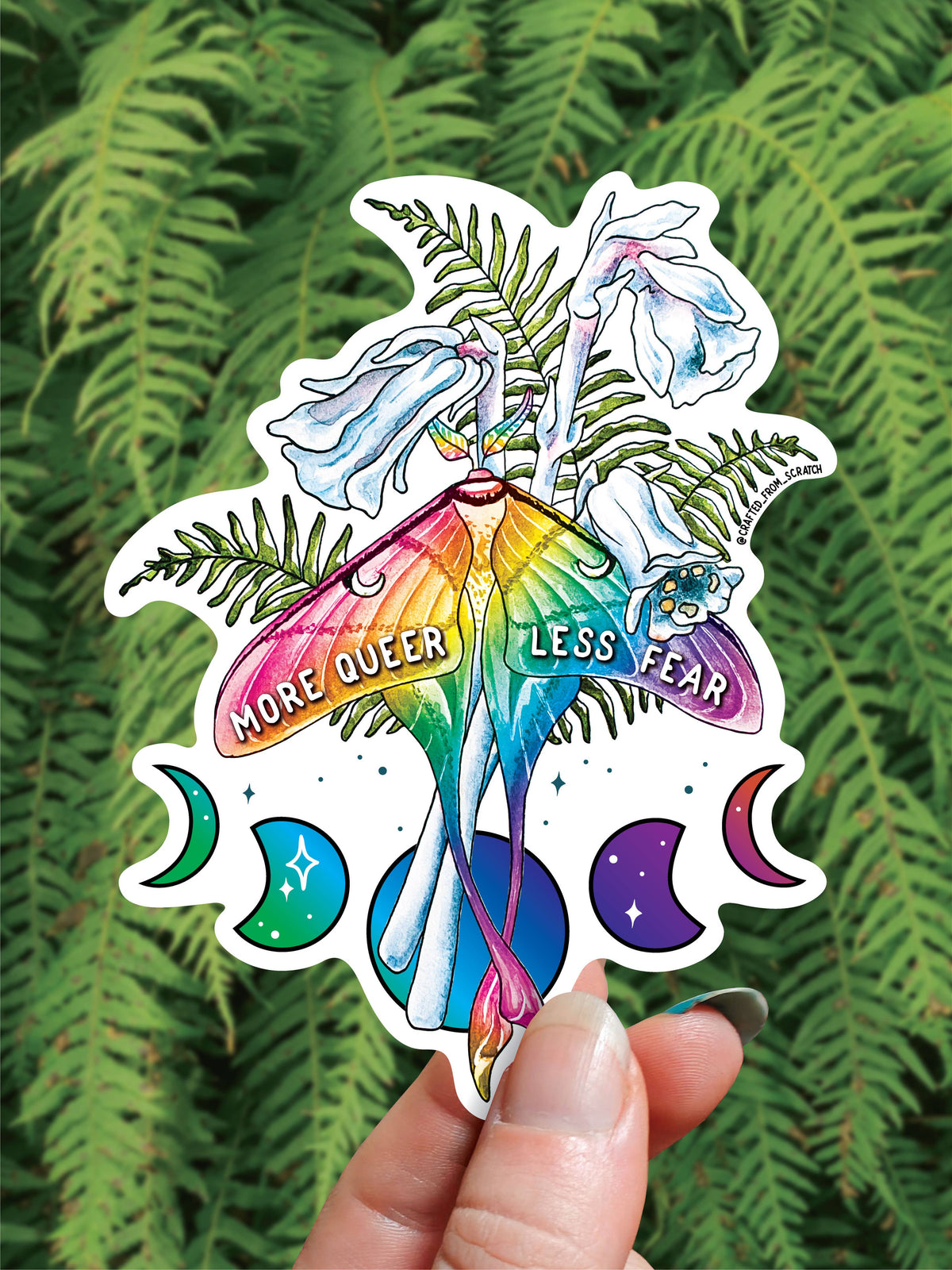 More Queer Less Fear - Vinyl Sticker - Luna Moth LGBTQ Pride