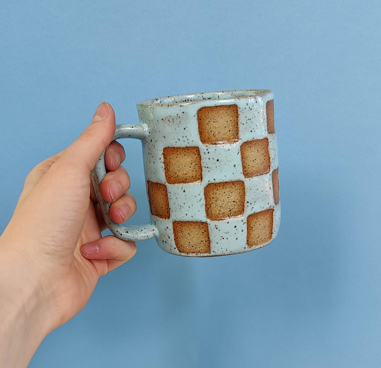 Checkerboard Mug in Light Blue: 8oz