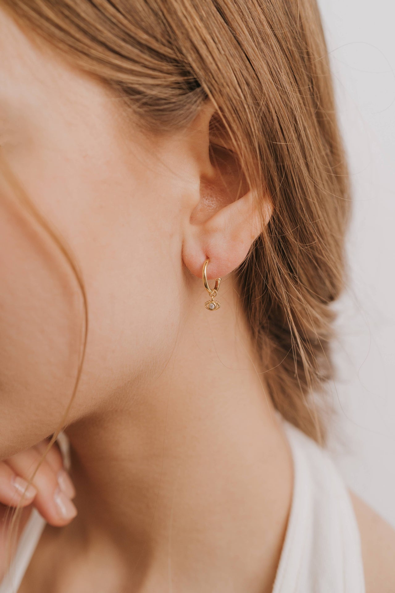 Gold Hoop - Evil Eye - Gold Earrings