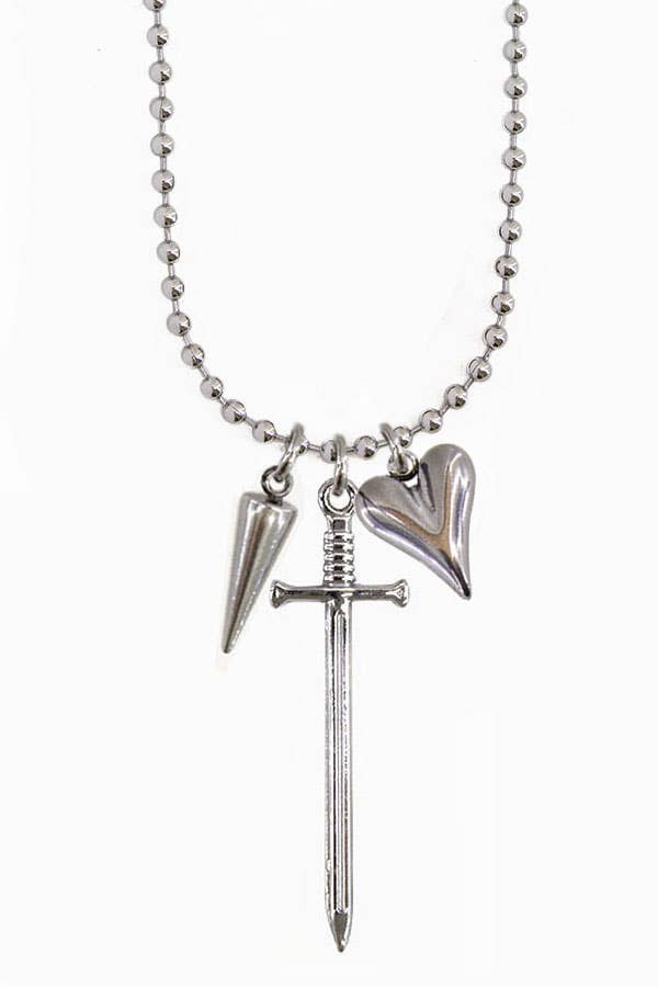 Sword & Heart & Spike Necklace