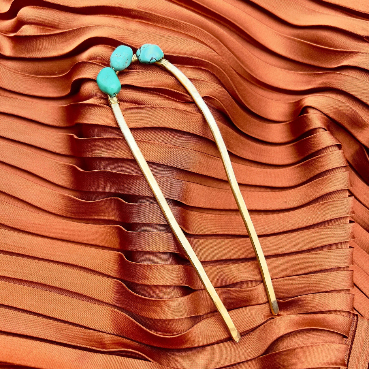 Turquoise Hair Fork: Gold