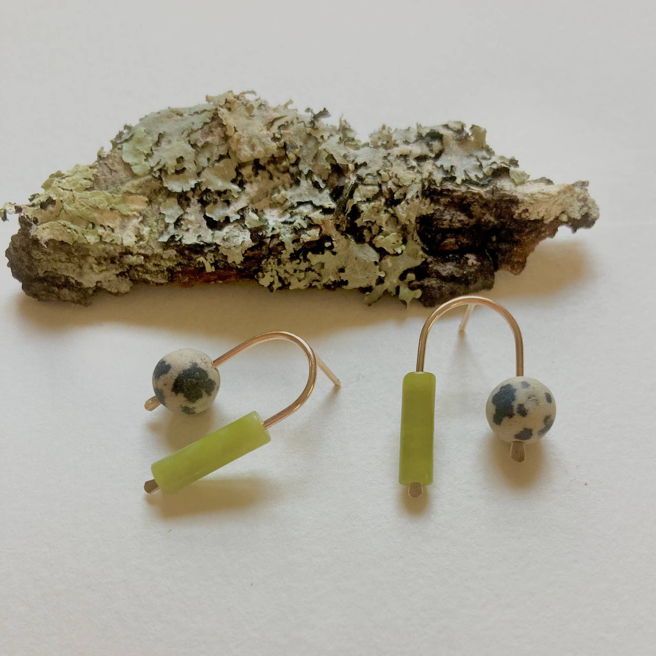 Balance Stud - Unique Asymmetrical Gemstone Earring: Moss / Gold Filled