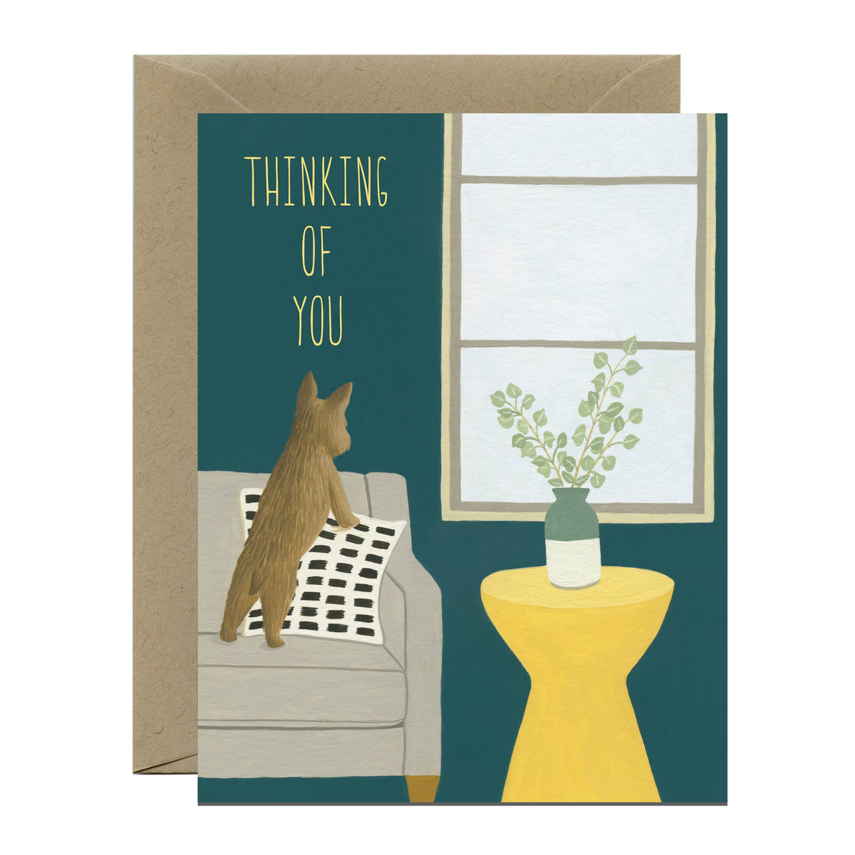 Dog Looking Out of Window Thinking of You Friendship Sympathy Card