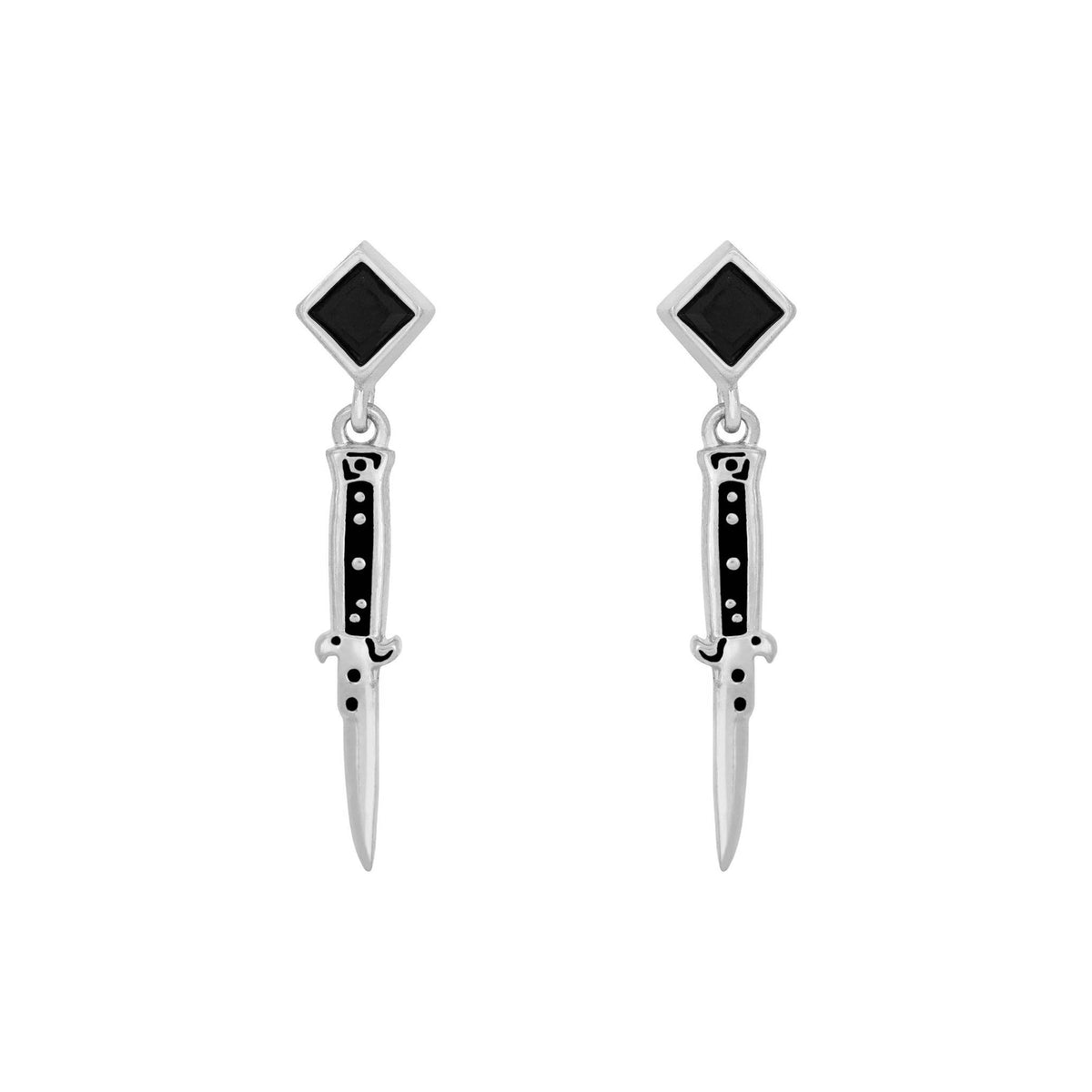 Switchblade Earrings: Rhodium Plated