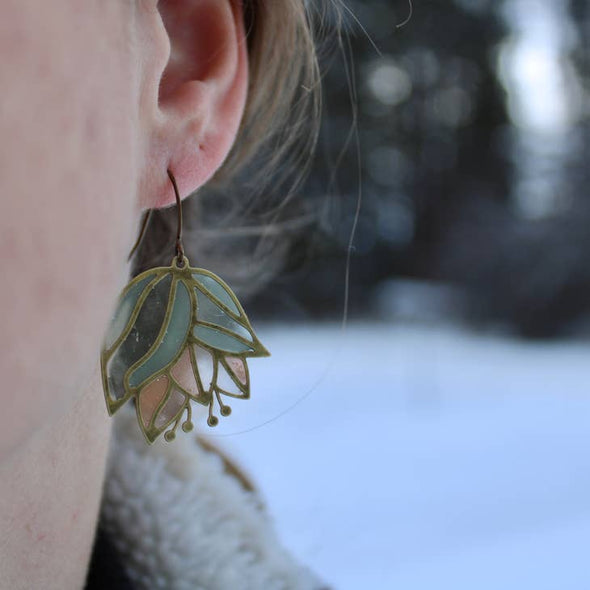 Lotus Bud // Stained Glass Resin Earrings