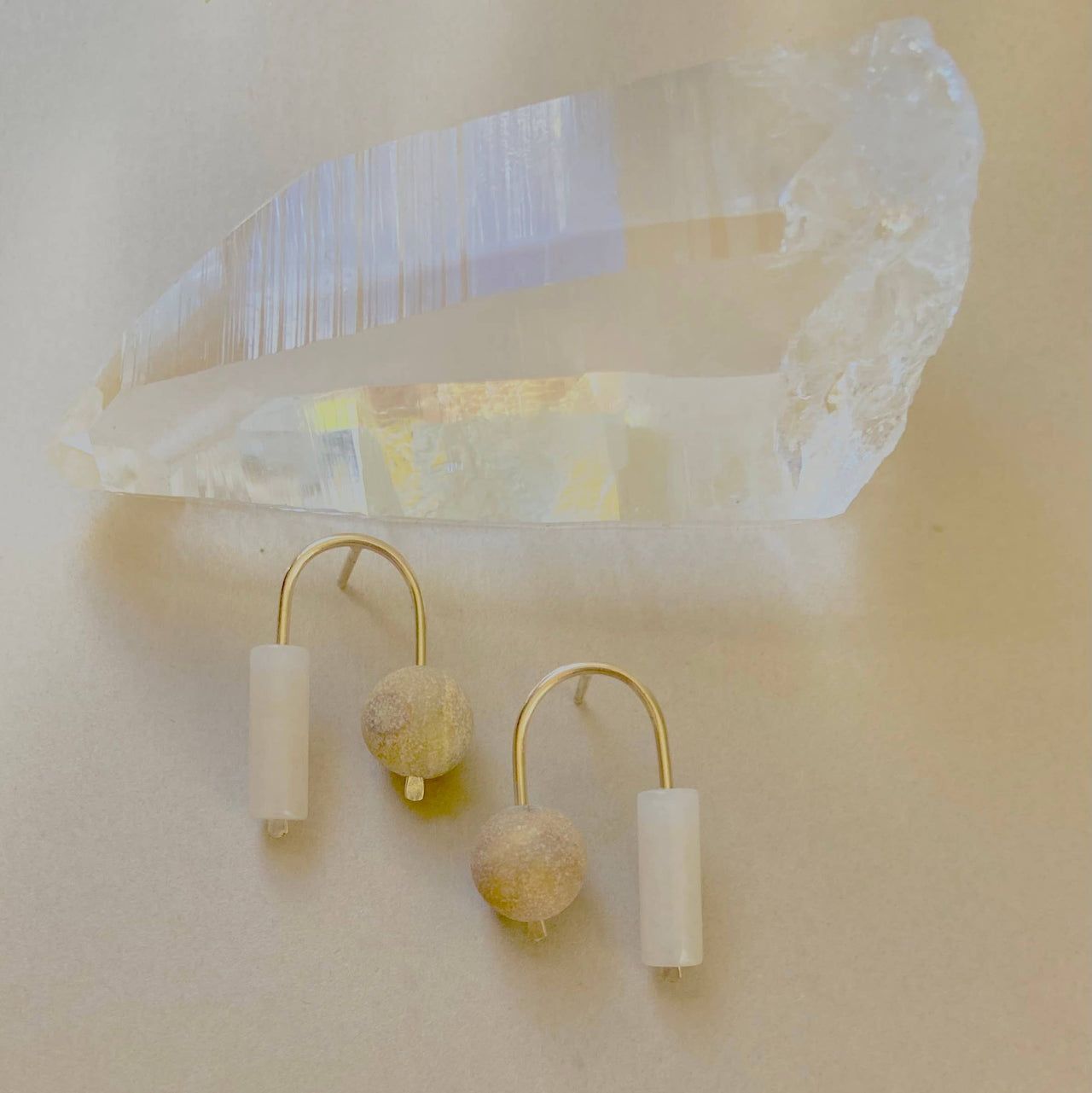 Balance Stud - Unique Asymmetrical Gemstone Earring: Warm Sand / Sterling Silver