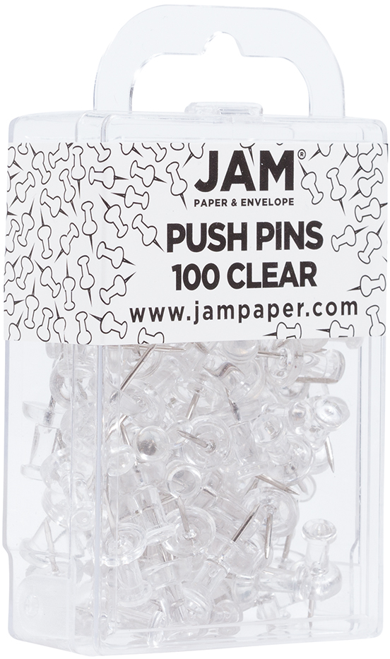 JAM Colorful Push Pins, Clear Pushpins, 100/Pack