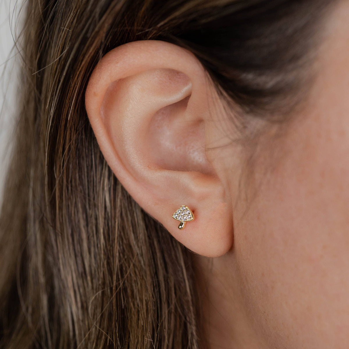 Pave Stud - Mushroom - Gold Earrings