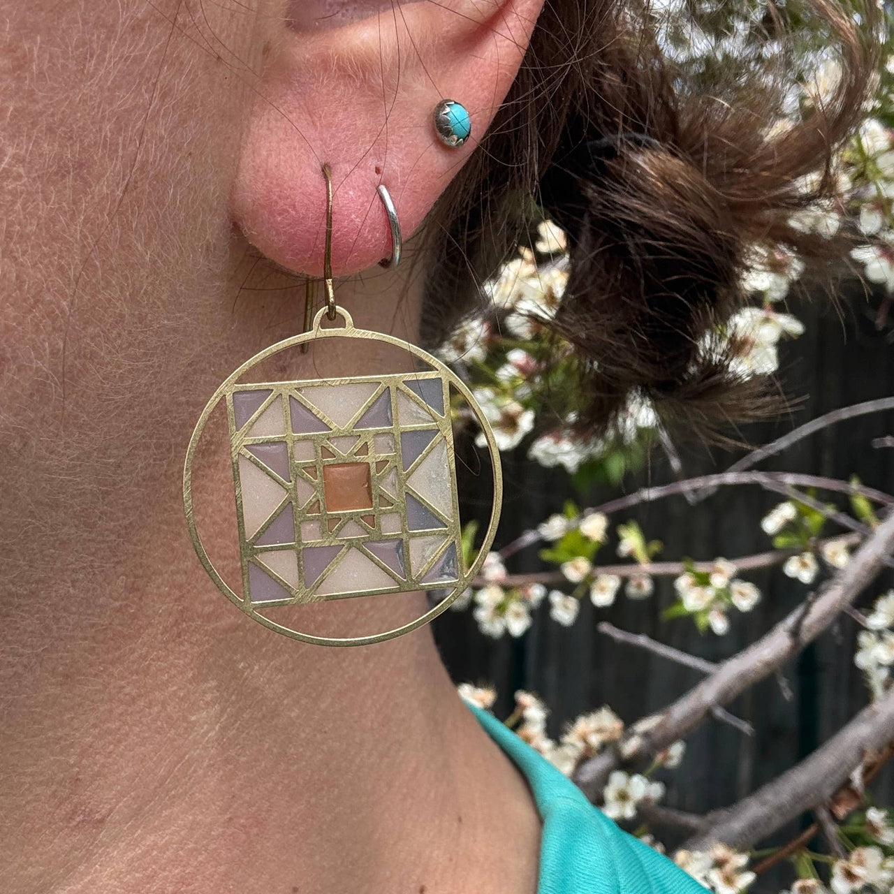 Eight Hands Quilt // stained glass resin earrings