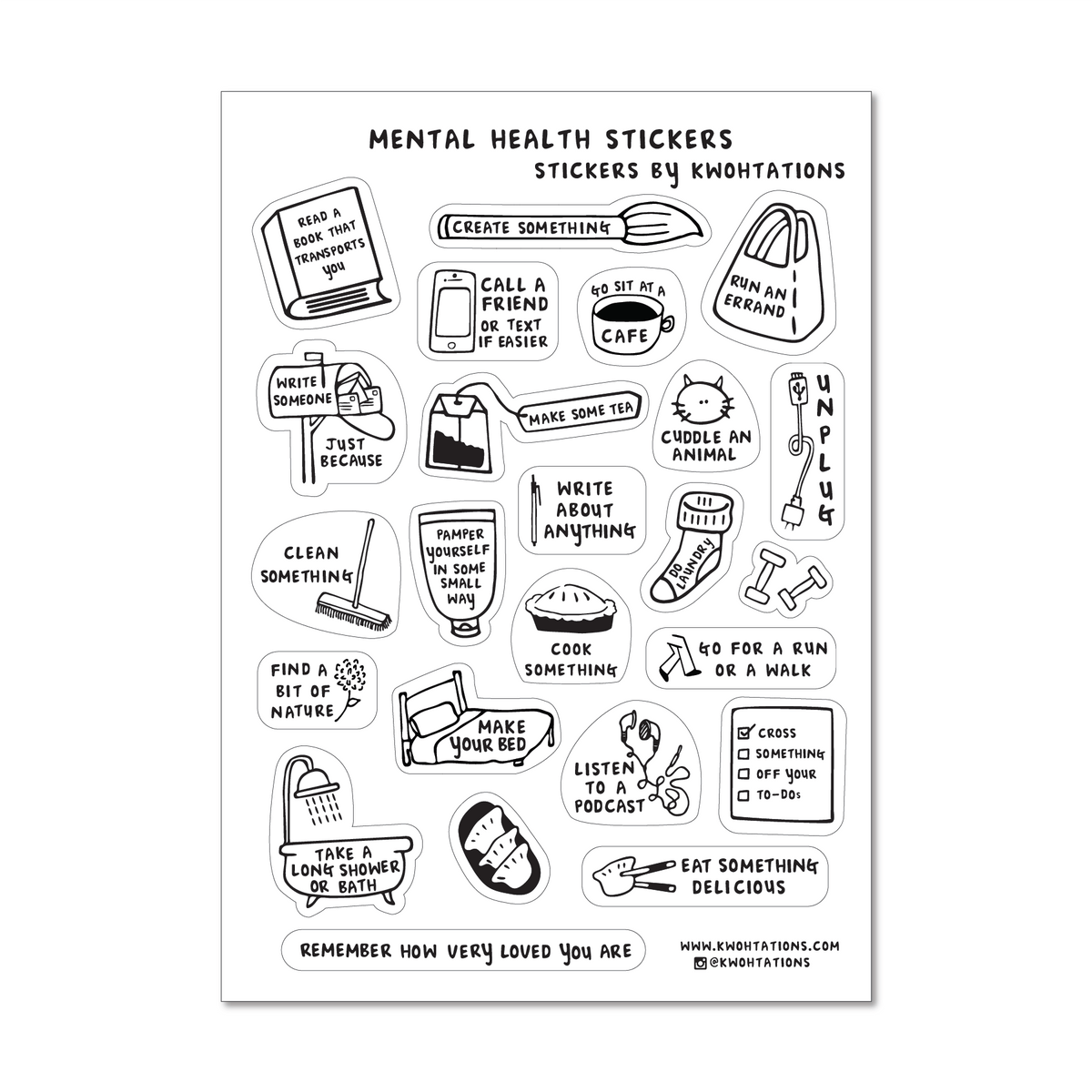 Mental Health Sticker Sheet - Clear Journaling Stickers