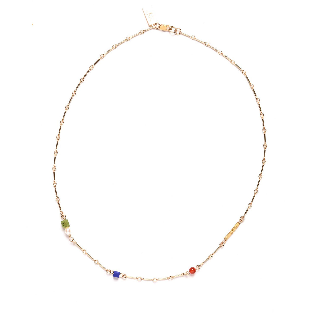 Minimal Charm Necklace- Jade, Pearl, Carnelian, Glass: Gold Plated