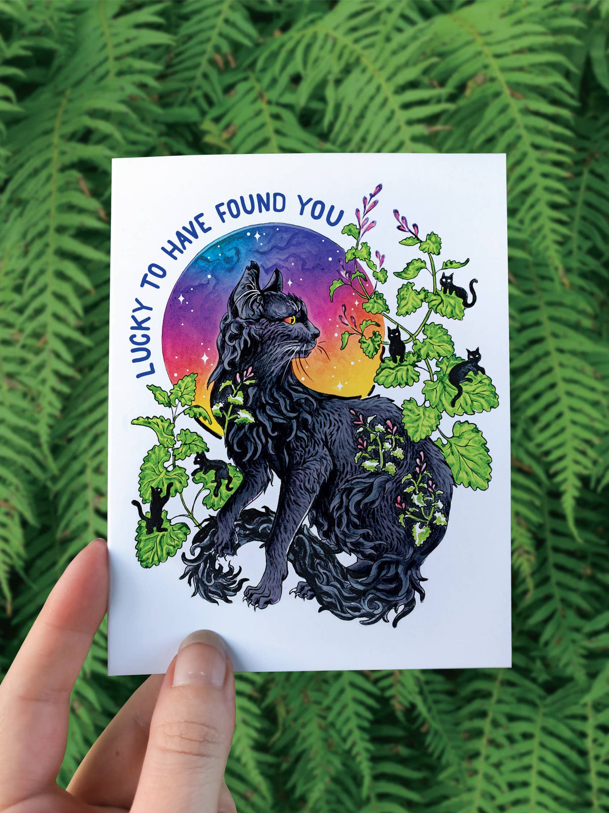 Lucky To Have Found You - Greeting Card - Witchy Floral Cat