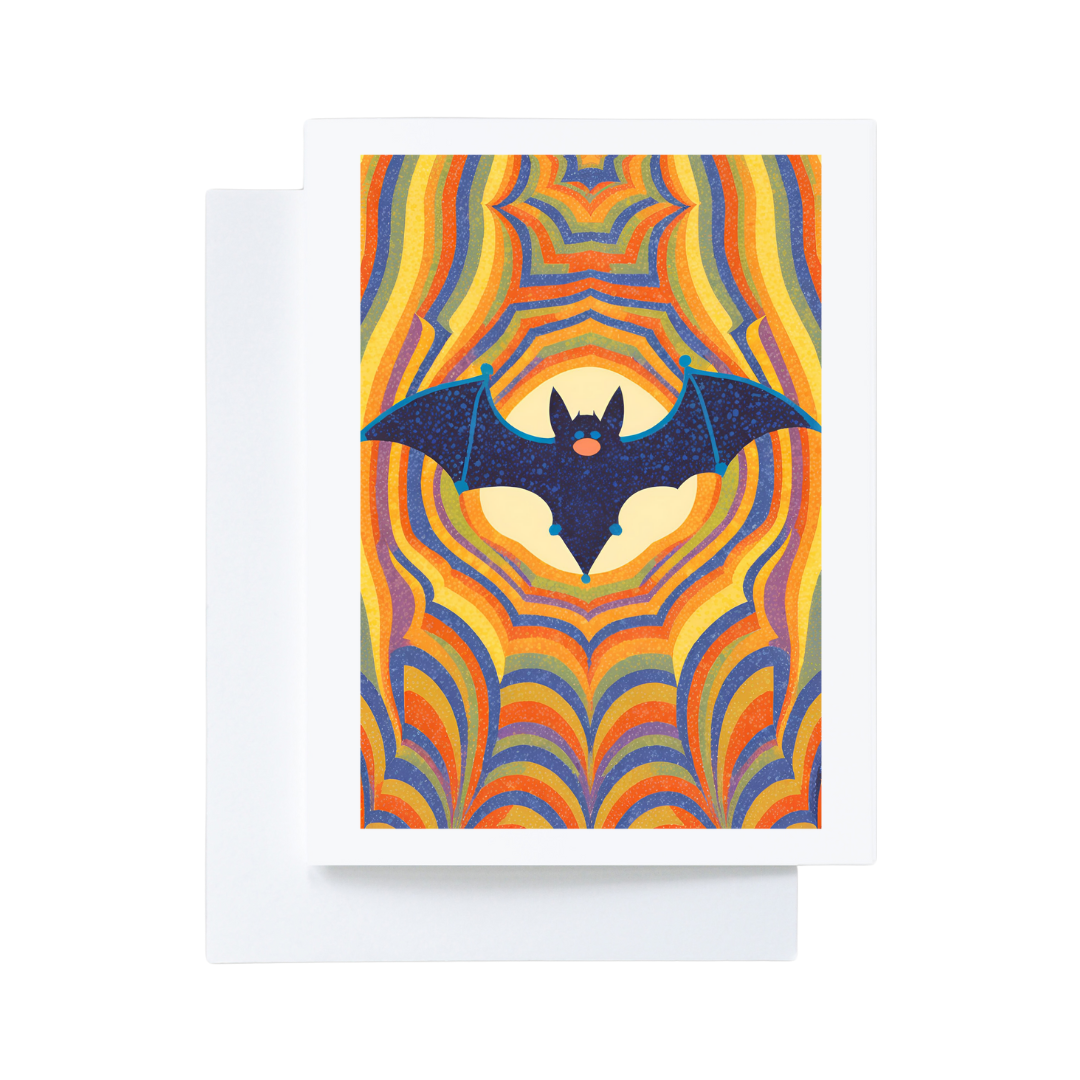 Psychedelic Kaleidoscope Bat Colorful Halloween Card