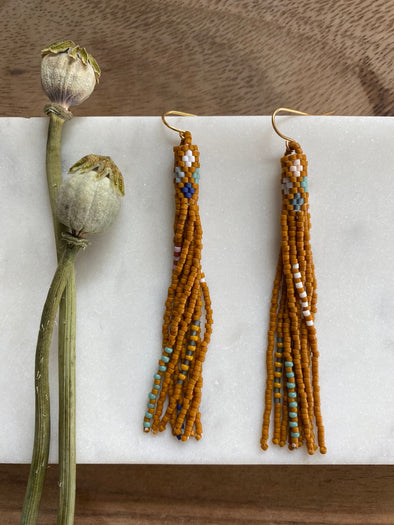 Long Tapestry Earrings- Pumpkin/Silver