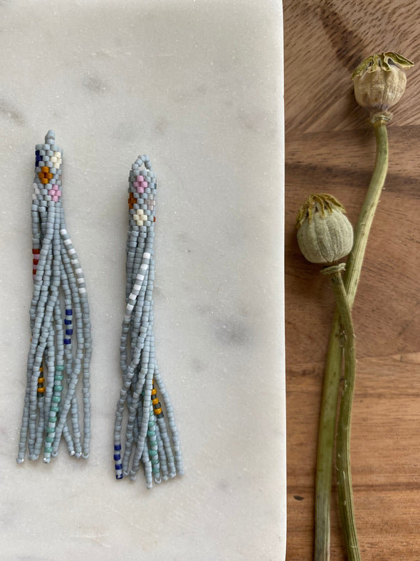 Long Tapestry Earrings- Slate/Silver