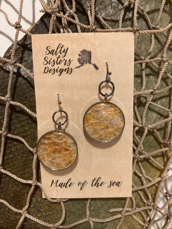 Medium Circle Mixed Metal Fish Skin Earrings