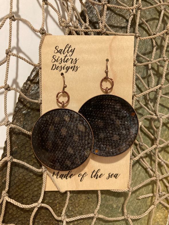 Large Circle Mixed Metal Fish Skin Earrings