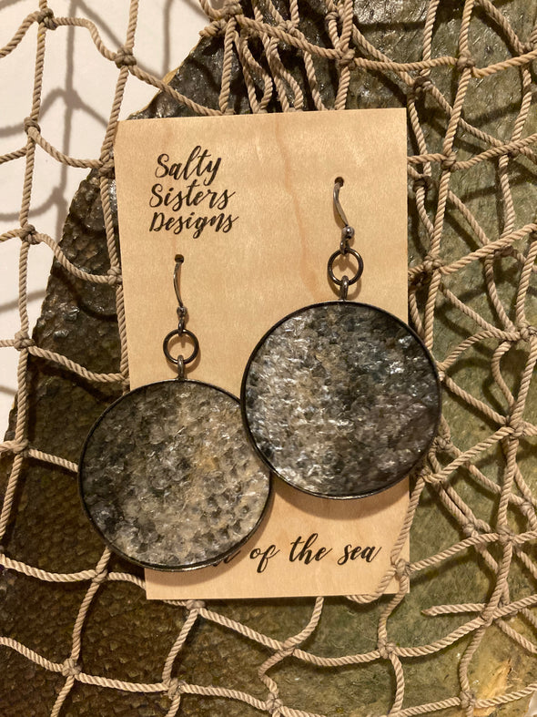 Large Circle Mixed Metal Fish Skin Earrings