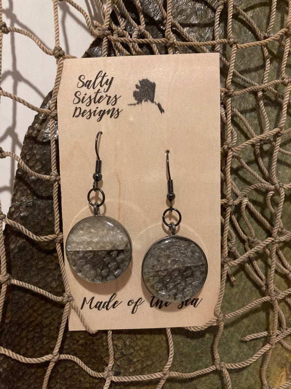 Medium Circle Mixed Metal Fish Skin Earrings